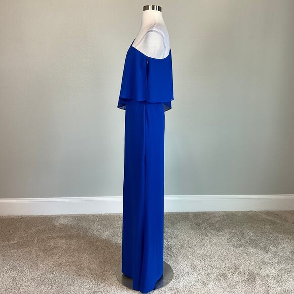 Colorful One Shoulder Chiffon Long Evening Gown Blue Size 2 Laundry Formal Dress - Picture 5 of 13